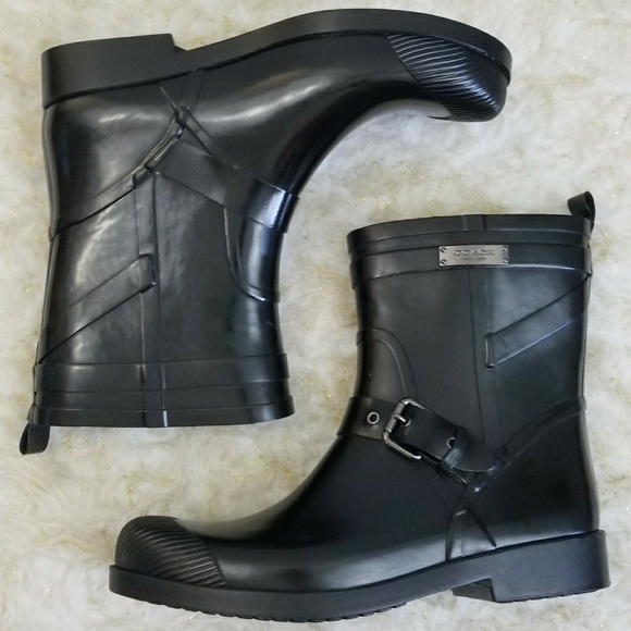 Coach Shoes - Sz 10B Coach Rain Boots Black Glossy Buckle Lester
